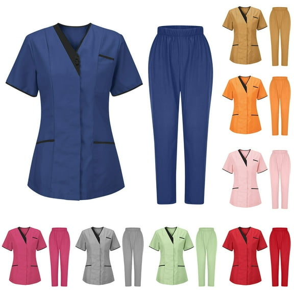 BiZtdJrK Nursing Scrubs for Women Lightweight Medical Uniforms V Neck Short Sleeve Shirts and Pants 2 Piece Outfits with Pockets Gray S