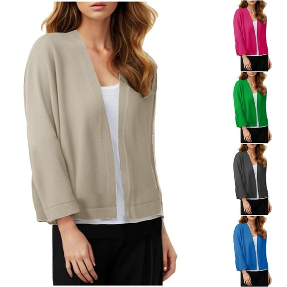 BiZtdJrK Ofertas Flash 3/4 Sleeve Cropped Tops for Women Solid Elegant Shrugs Loose Fit Cardigan Sweater 2024 Fall Knit Sweaters Outwear Green XL