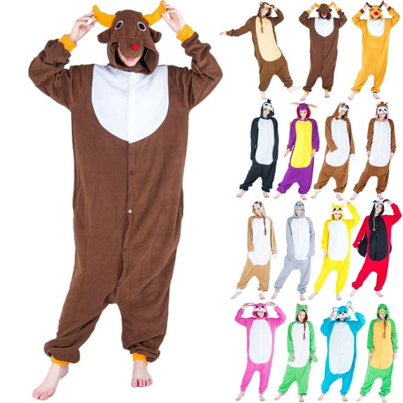 BiZtdJrK Ofertas Flash Del Dia Snug Fit Fuzzy Pajamas for Unisex Cute Rabbit Animal Costumes Sleepwear, Men and Women Polar Fleece One Piece Fleece Jumpsuit Long Sleeve Loungewear Blue L