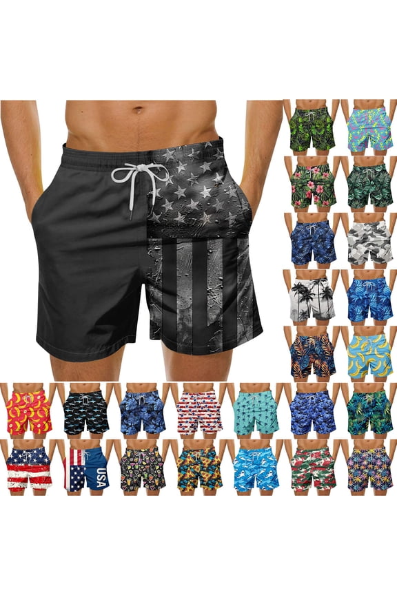 Ofertas Flash, Men's Board Shorts Drawstring Elastic Waist Beach Shorts Fashion Palm Trees Print Trunks Bathing Suits with Pockets Summer Holiday Outfits Multicolor S