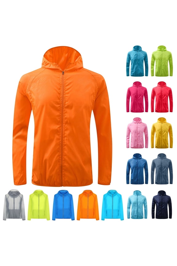 Ofertas Flash! Unisex Rain Jacket Lightweight Hooded Raincoat Waterproof Windbreaker Sun Protection Bicycle Jackets Quick Dry Zip Up Women Men Raincoats with Pockets Pink S
