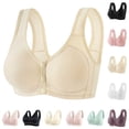 thumbnail image 1 of BiZtdJrK Front Closure Bras for Women Plus Size Comfortable Full Coverage Daisy Bra Senior Wireless Push Up Bralette, Beige, 50/115, 1 of 9