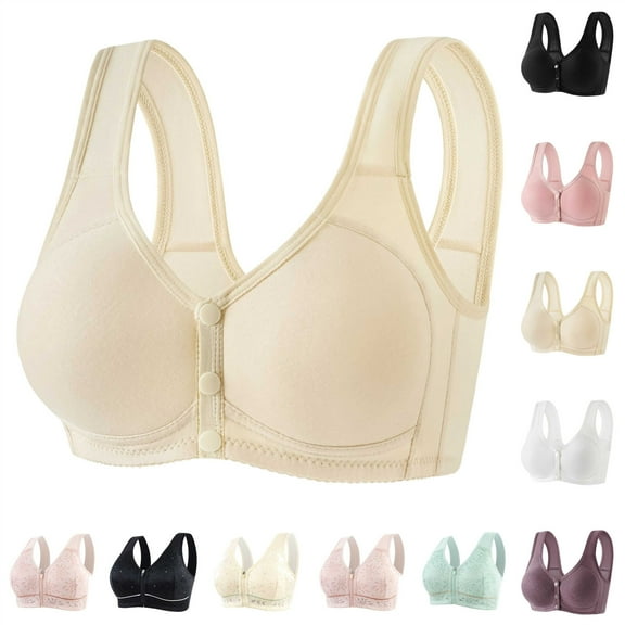 BiZtdJrK Older Women No Underwire Bras Front Closure Push Up Bralettes Plus Size Breathable Bra Everyday Underwear, White, 36/80