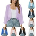 thumbnail image 1 of BiZtdJrK Open Front Cardigan for Women Sheer Chiffon Shrug Cardigans Long Sleeve Sun Protection Cover up Tops Beach Vacation Clothes Beige L Birthday Gifts, 1 of 6