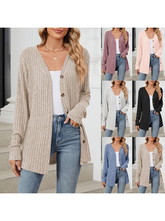 My Orders Placed by Me Cardigan Sweaters for Women Button Open Front Ribbed Knit Sweater Outwear Casual Solid Color Long Sleeve Cardigans Black L