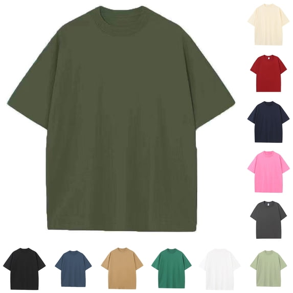 BiZtdJrK Oversized Cotton Solid T Shirts for Men Vintage Streetwear Basic Tees Baggy Hip Hop Unisex Tops Acid Wash Tshirt on Sale Gray XL