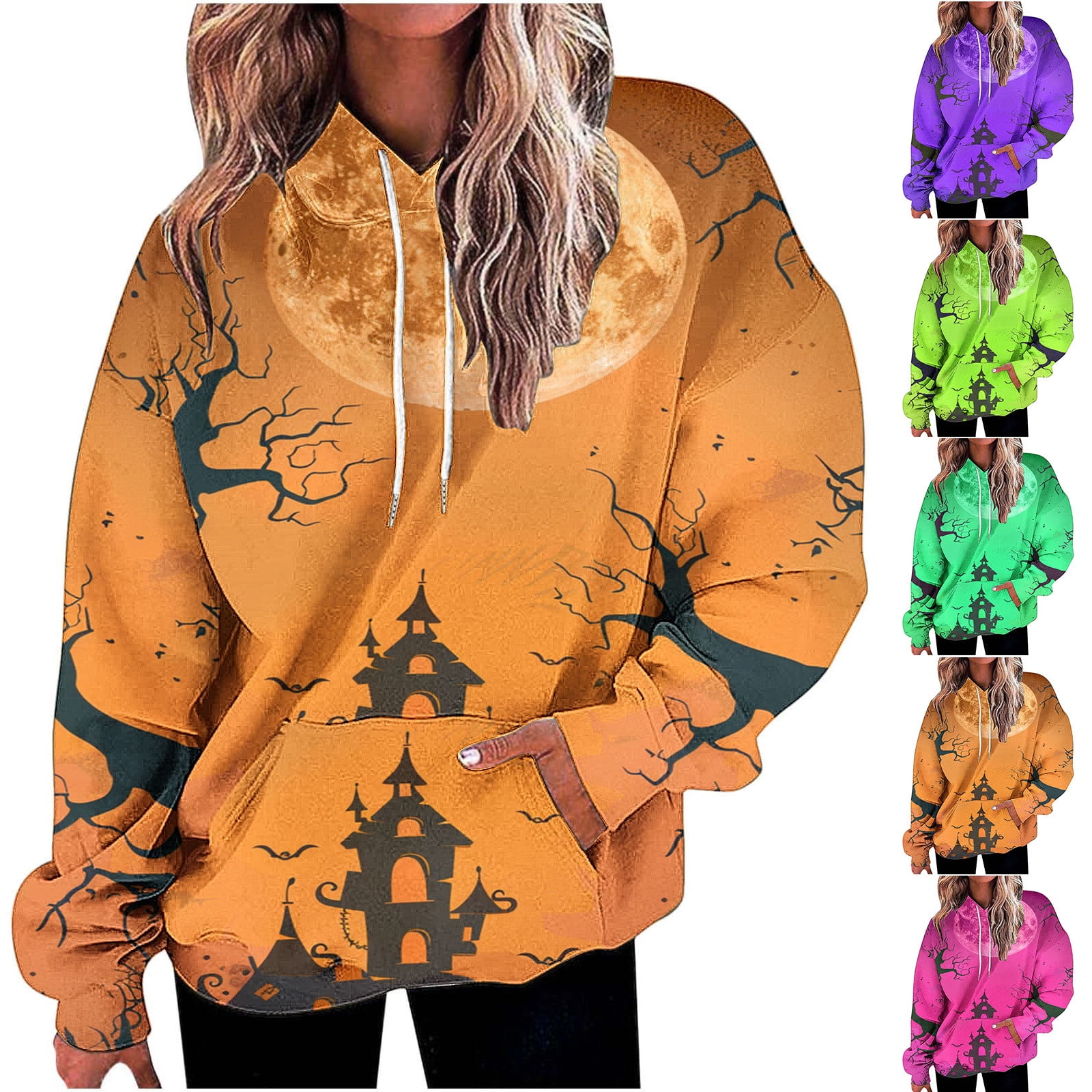 BiZtdJrK Oversized Halloween Hoodie for Women Funny Graphic Print