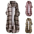 thumbnail image 1 of BiZtdJrK Oversized Plaid Shirts for Women Casual Button Down High Low Shirt 2024 Fall Long Sleeve Blouses Tops Outdoor Loose Fit Shirt Jacket Prime By Hour Khaki M, 1 of 4