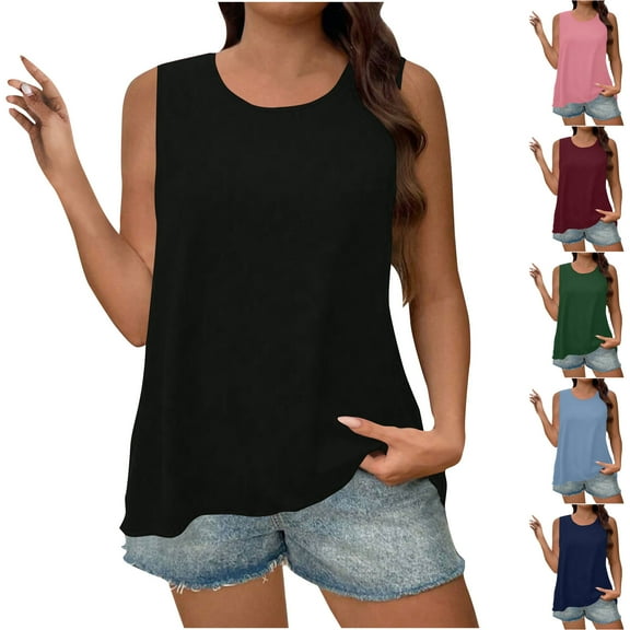 BiZtdJrK Oversized Solid Tank Tops for Women Sleeveless Shirt Crew Neck Blouse Summer Loose Fit Tanks Wine XXXXL
