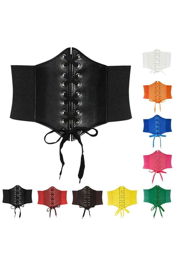 PU Leather Corset Tops for Women Vintage Court Shapewear Bustier Adjustable Corset Waist Belt Lace Up Underbust Corsets Prime By Hour Green 68cm