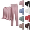 thumbnail image 1 of BiZtdJrK Pajama Sets for Women 2 Piece Long Sleeve V Neck Tops and Pants Matching Casual Set Plus Size Soft Modal Lounge Sleepwear Army Green XXXL, 1 of 6