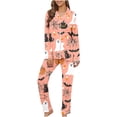 thumbnail image 1 of BiZtdJrK Pajamas Set for Women Ghost Print Long Sleeve Button Shirts and Pjs Pants Matching 2 Piece Sets Cute Casual Fall Sleepwear Halloween Gifts BH-Multicolor M, 1 of 5
