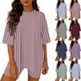 thumbnail image 1 of BiZtdJrK Pajamas for Women Set Striped Drop Shoulder Short Sleeve Tops and Shorts 2 Piece Summer Sets Lightweight Loose Casual Outfits Green M, 1 of 6