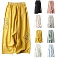 thumbnail image 1 of BiZtdJrK Palazzo Pants for Women Loose Fit Wide Leg Pants Summer Elastic Waist Cotton Linen Pants Vintage Ethnic Embroidery Trousers Green XXL, 1 of 5