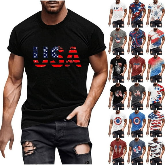 BiZtdJrK Patriotic Shirts for Men 4th of July American Flag Tshirts Summer Casual Crew Neck Muscle Tops Short Sleeve Cotton Basic Tees Navy M Ofertas de Hoy en Liquidación
