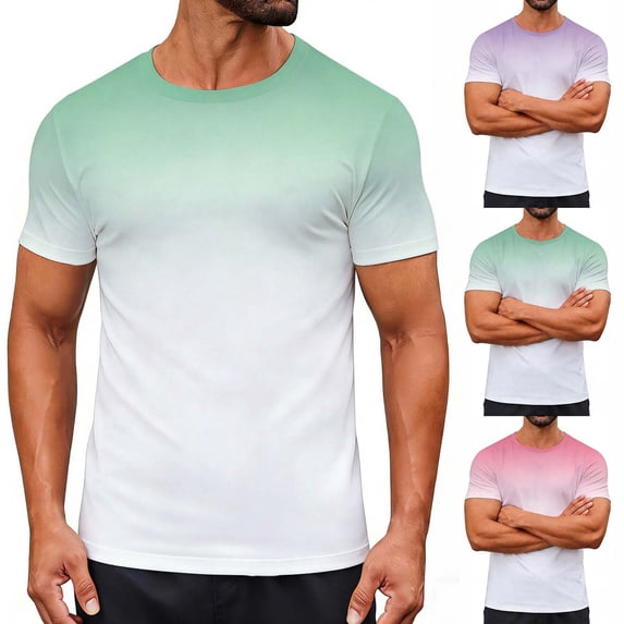 BiZtdJrK Pink Gradient T Shirt Men Short Sleeve Round Neck Shirts Summer Casual Beach Vacation Tops Sports Workout Tees L