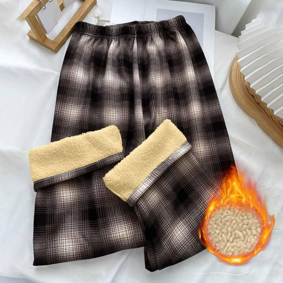 BiZtdJrK Plaid Pants for Women Fleece Lined Elastic Waist Warm Pant Comfy Pajama Bottoms Fashion Winter Pants Gray Free Size