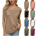 thumbnail image 1 of BiZtdJrK Pleated Front Tank Top for Women Sleeveless Blouses Scooped Neck Casual Loose Fit Summer Tanks Wine L, 1 of 5