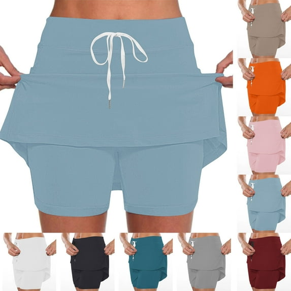 BiZtdJrK Women Yoga Skorts Drawstring High Waist Athletic Skort Lightweight Stretch Running Skirts with Shorts on sale prime Blue M