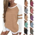 thumbnail image 1 of BiZtdJrK Plus Size Casual T Shirt for Women Color Block Raglan Long Sleeve Round Neck Shirts Loose Comfy Lounge Tee Tops Brown XXL, 1 of 7