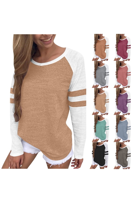 Plus Size Casual T Shirt for Women Color Block Raglan Long Sleeve Round Neck Shirts Loose Comfy Lounge Tee Tops Wine XXXL