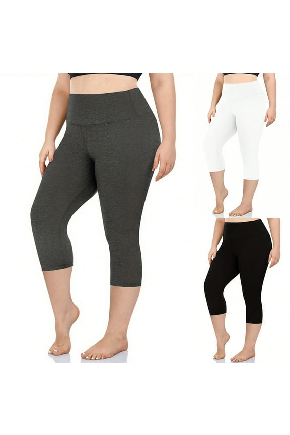 Plus Size Compreesion Capris for Women High Waist Tummy Control Butt Lifting Yoga Leggings Lightweight Stretch Athletic Running Tights on sale clearance White XXL