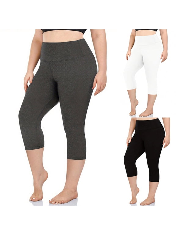 Plus Size Compreesion Capris for Women High Waist Tummy Control Butt Lifting Yoga Leggings Lightweight Stretch Athletic Running Tights sales today clearance Dark Gray XXXXL