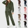 thumbnail image 1 of BiZtdJrK Plus Size Fleece Jumpsuit for Women Fuzzy Sherpa Drawstring Hooded Romper Pajama Long Sleeve Warm Winter Onesie Sleepwear Army Green M, 1 of 7