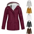thumbnail image 1 of BiZtdJrK Plus Size Fleece Lined Rain Coats for Women 2025 Fall Winter Warm Hooded Rain Jacket Outdoor Hiking Windbreaker Solid Color Trench Coat Sales of The Day Clearance Gray XXL, 1 of 6