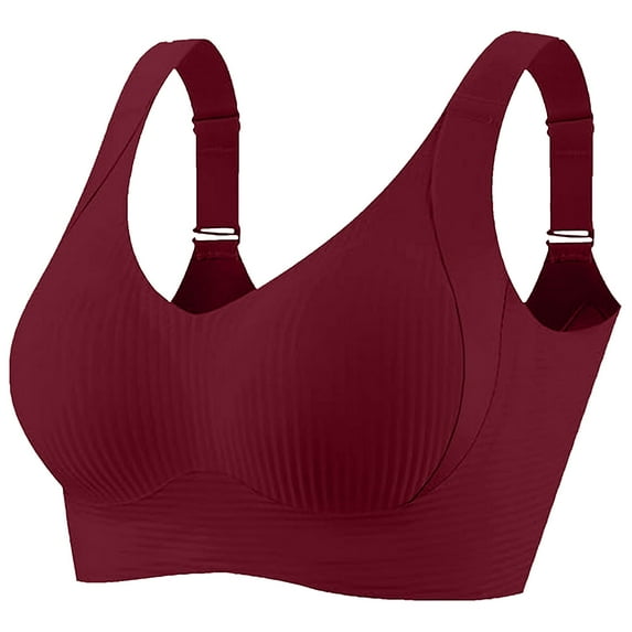 BiZtdJrK Plus Size Gym Bras for Women Ribbed Knit Push Up No Underwire Bra Comfortable Full Coverage Support Bralettes Wine XXXXL