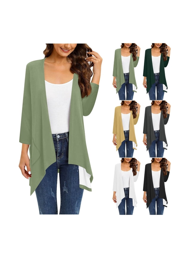 Plus Size Lightweight Cardigans for Women Irregular Hem Long Sleeve Open Front Jackets Solid Duster Cardigan with Pockets Black S