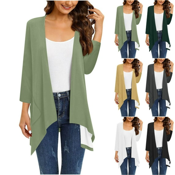 BiZtdJrK Plus Size Lightweight Cardigans for Women Irregular Hem Long Sleeve Open Front Jackets Solid Duster Cardigan with Pockets Dark Gray XXXL