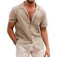 thumbnail image 1 of BiZtdJrK Plus Size Shirts Men Summer Cotton Blend Button Down Lapel Tops Casual Loose Short Sleeve Pocket Front Blouse Solid Color Going Out Clothing Daily Deals Khaki XXL, 1 of 5