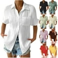 thumbnail image 1 of BiZtdJrK Casual Dress Shirt for Women Plus Size Baggy Office Work Blouse Short Sleeve Lapel Button Down Shirts with Pocket Brown XXL, 1 of 6