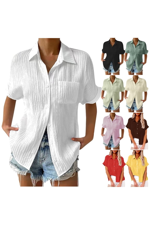 Plus Size Solid Button Down Shirts for Women Casual Loose Tunic Blouse Soft Textured Tops with Pocket Army Green XXXL