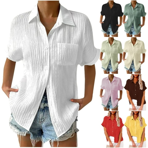 BiZtdJrK Plus Size Solid Button Down Shirts for Women Casual Loose Tunic Blouse Soft Textured Tops with Pocket Green S