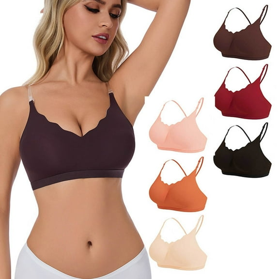 BiZtdJrK Plus Size Spaghetti Straps Bra Women Wave Full Coverage Push Up Bralette Stretch Everyday Bralettes Adjustable Gather Bras Pink XL