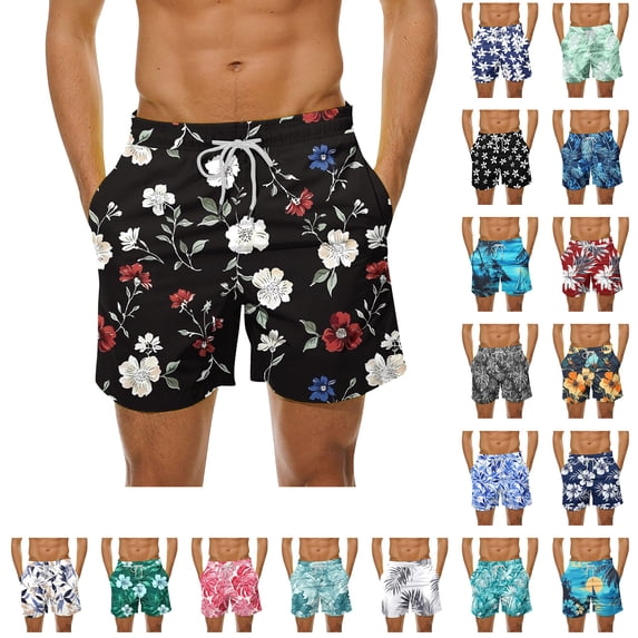 BiZtdJrK Plus Size Summer Shorts for Men Floral Print Drawstring Elastic Waist Casual Shorts Fashion Streetwear Shorts Bathing Suits with Pockets Multicolor XXXL