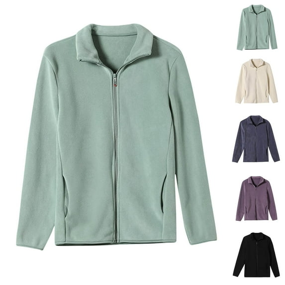 BiZtdJrK Polar Fleece Jackets for Women Fall Winter Long Sleeve Coats Solid Casual Zip Up Warm Jackets with Pockets Sales of The Day Lightning Black M