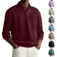 thumbnail image 1 of BiZtdJrK Polos Shirts for Men Long Sleeve Tennis Golf T-Shirts Casual Button V Neck Pullover Blouse Loose Fit Athletic Tops Wine L Sales for Today, 1 of 7