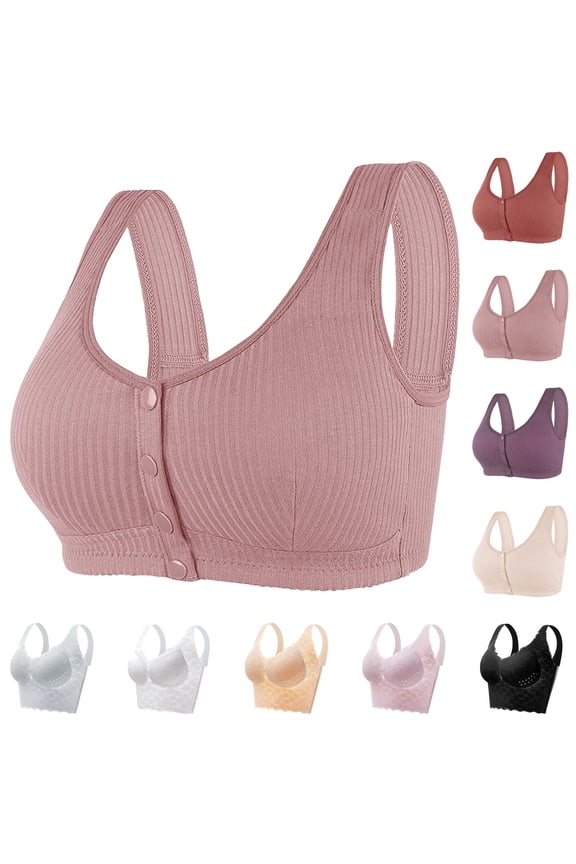 BiZtdJrK Posture Correction Bra for Woman Push-Up Full Cup Lace Bras Deep V Neck Sports Bra Lifting Breast for Seniors, Beige, M（38/85）