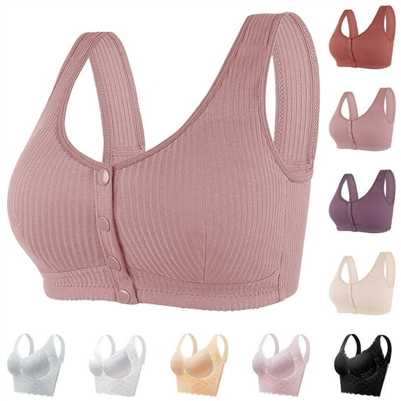 BiZtdJrK Posture Correction Bra for Woman Push-Up Full Cup Lace Bras Deep V Neck Sports Bra Lifting Breast for Seniors, Pink, M（38/85）