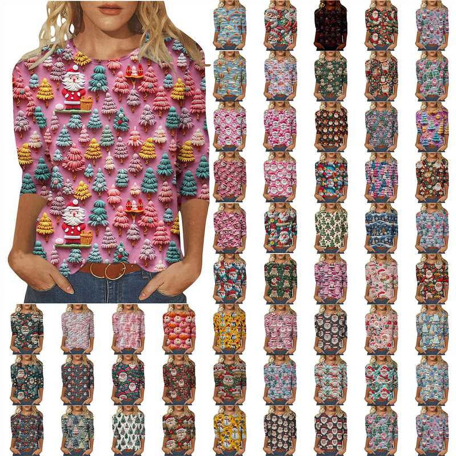BiZtdJrK Prime Day Deals Today Womens Christmas Shirts Cute 3D Graphic