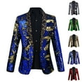 thumbnail image 1 of BiZtdJrK Sequin Blazer Jackets Mens Long Sleeve Button Lapel Suit Coat Elegant Luxury Shiny Tuxedo for Wedding Party Prom Purple XL, 1 of 8