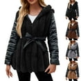 thumbnail image 1 of BiZtdJrK Prime Day Sales Women's Faux Leather Coat with Faux Fur Collar Winter Warm Belted Mid Length Trim Jacket Fur Lined with Hood Gray XL, 1 of 8