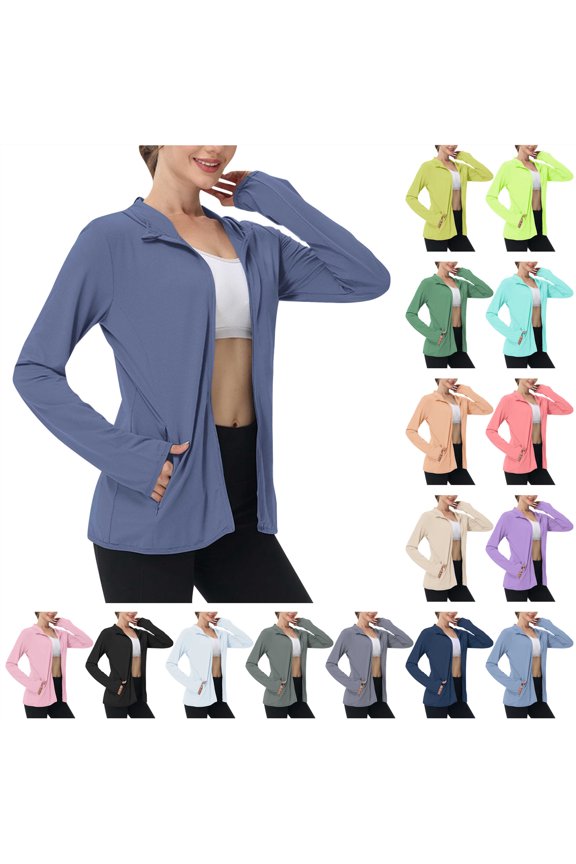 Prime By Hour! Womens' Zip Up Hoodies Summer Lightweight Beach Rash Guard Sun Shirts Workout Gym Running Yoga Sun Protection Quick Dry Jackets with Pockets Pink XL