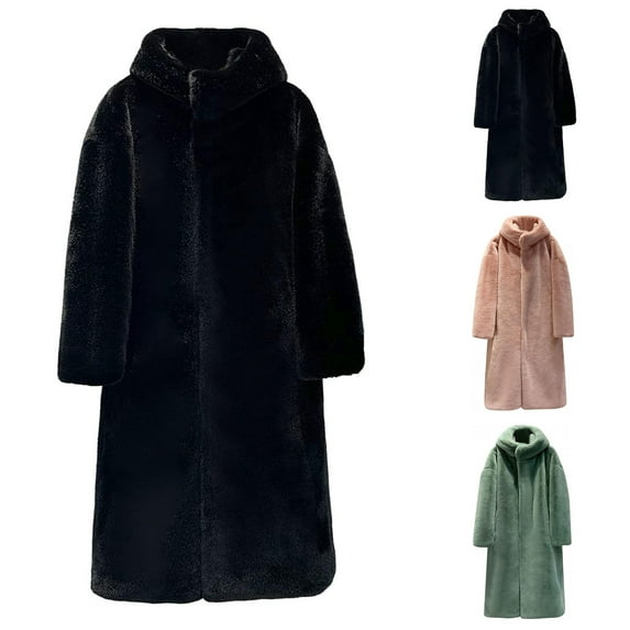 BiZtdJrK Prime Sales Faux Fur Winter Jackets for Women Solid Color Basic Long Sleeve Coats Padded Thicked Warm Lapel Coats with Pocket Pink XL