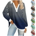 thumbnail image 1 of BiZtdJrK Prime Sales Long Sleeve Shirts for Women Outdoor Loose V Neck Tunic Tops Trendy Stripe Lapel Pullover Blouse Fall Casual Going Out Clothes Yellow XXL, 1 of 4