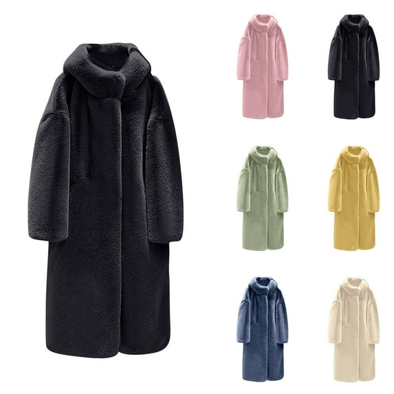 BiZtdJrK Prime Sales Today Clearance Womens Faux Mink Coats Classic Solid Color Oversized Lapel Jackets 2025 Winter Padded Long Sleeve Oprn Front Warm Overcoat Yellow XL