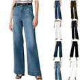 thumbnail image 1 of BiZtdJrK Pull On Womens Jeans Casual Stretchy High Waisted Denim Trousers Baggy Wide Leg Jean Pant Solid Lounge Pants with Pockets Best Sales Today Blue XL, 1 of 9